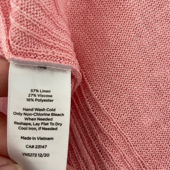 Talbots Linen blend Pink Cardigan Sweater Open Front Long Length - Picture 7 of 10